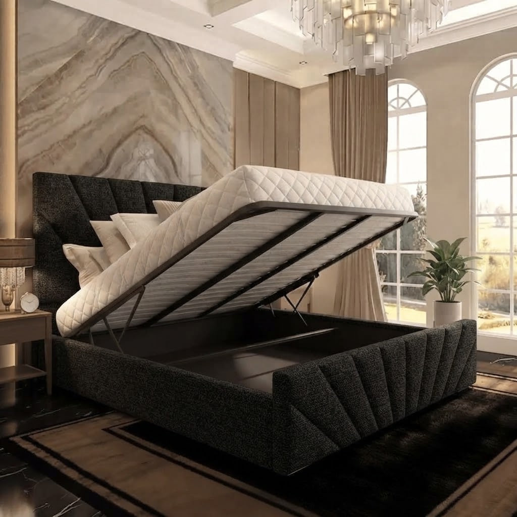 Sunrise Upholstered Ottoman Bed - Black Chenille