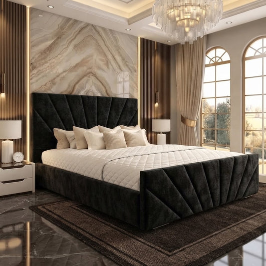 Sunrise Upholstered Ottoman Bed - Black Plush Velvet