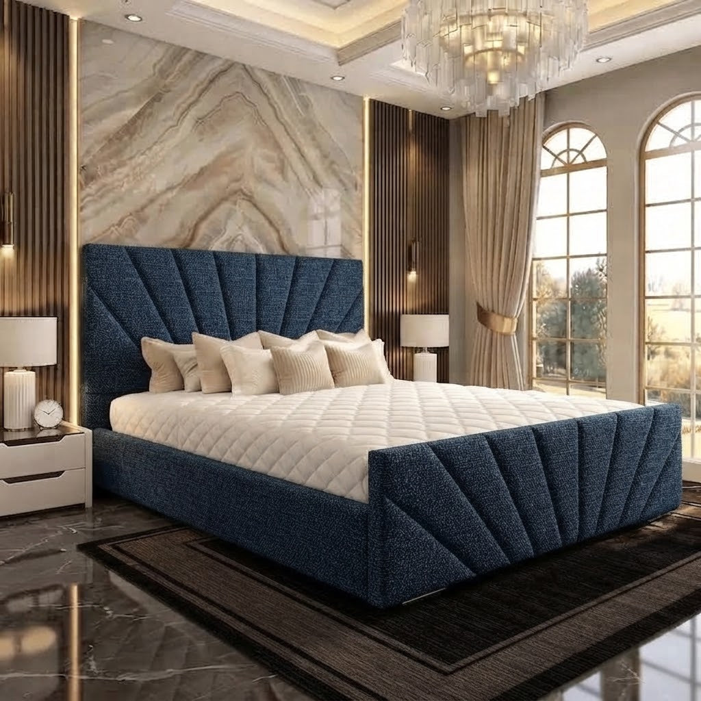 Sunrise Upholstered Ottoman Bed - Blue Chenille