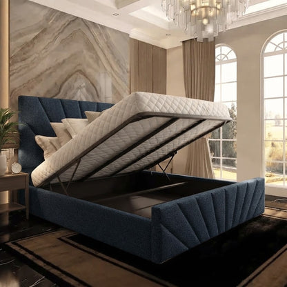 Sunrise Upholstered Ottoman Bed - Blue Chenille