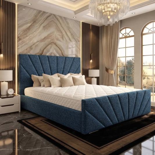 Sunrise Upholstered Ottoman Bed - Blue Naples
