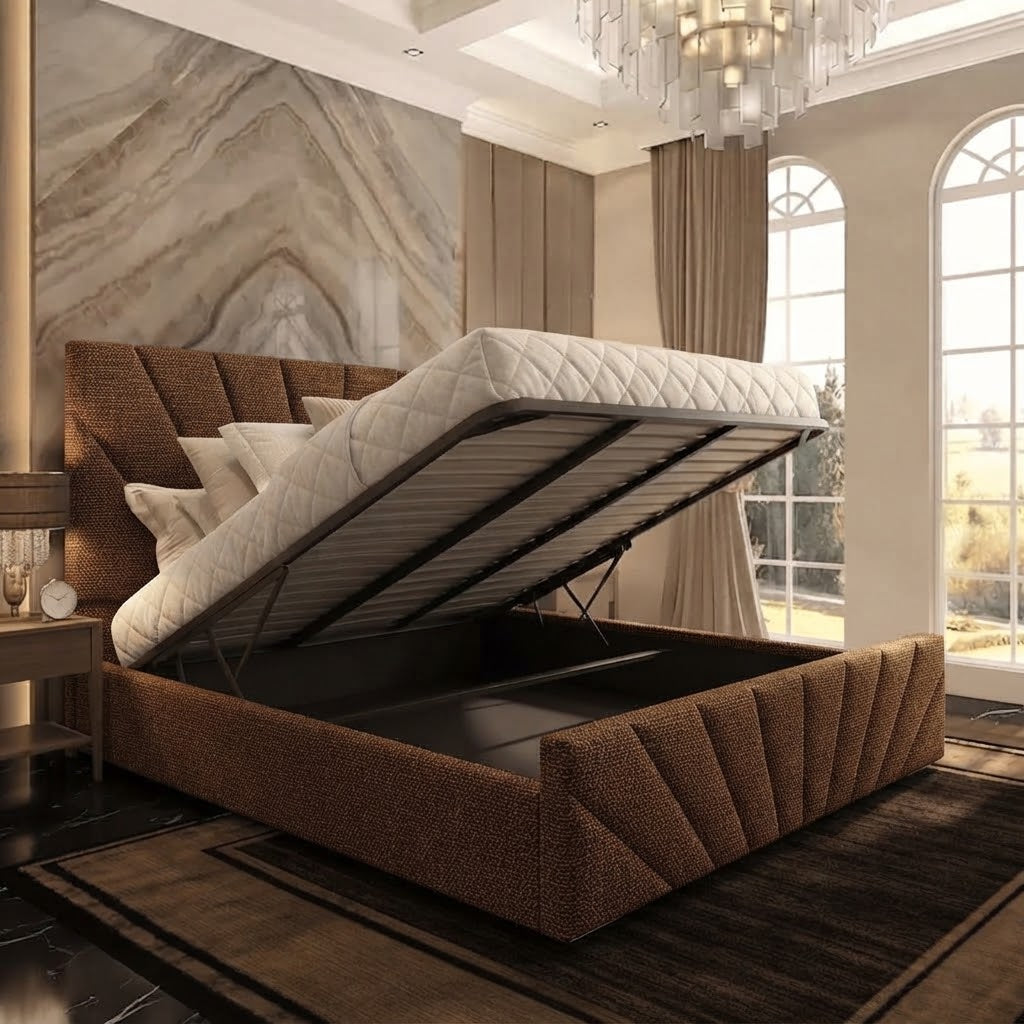 Sunrise Upholstered Ottoman Bed - Brown Chenille