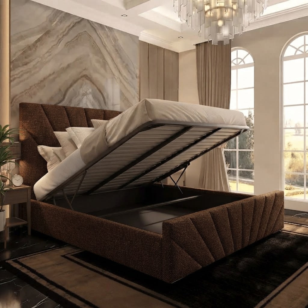 Sunrise Upholstered Ottoman Bed - Brown Naples