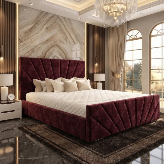 Sunrise Upholstered Ottoman Bed - Burgundy Plush Velvet