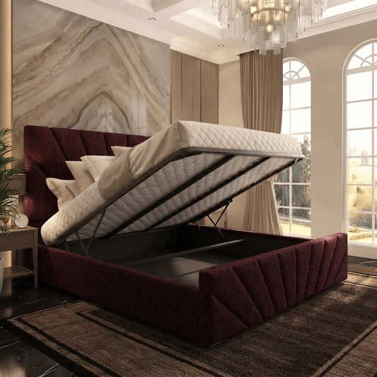 Sunrise Upholstered Ottoman Bed - Burgundy Plush Velvet