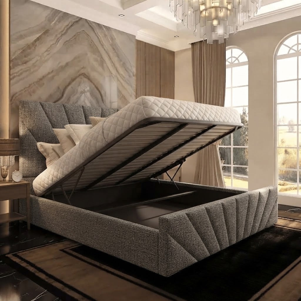 Sunrise Upholstered Ottoman Bed - Wheat Linen