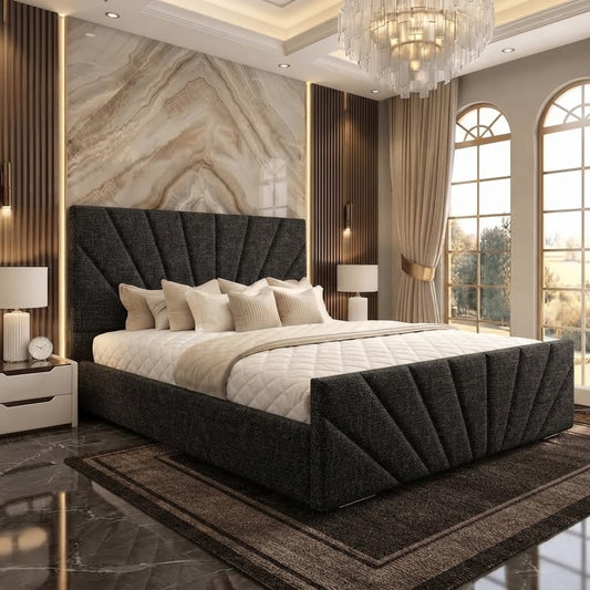 Sunrise Upholstered Ottoman Bed - Charcoal Plush Velvet