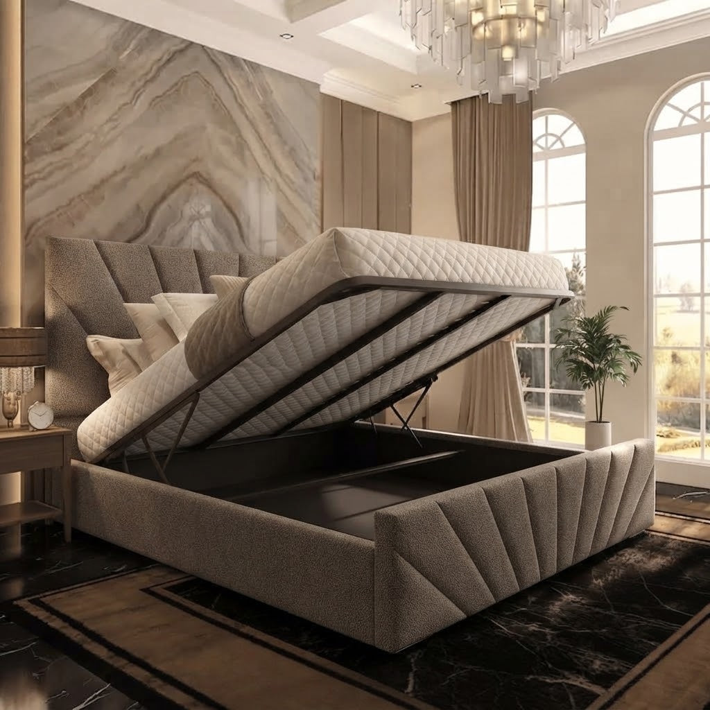 Sunrise Upholstered Ottoman Bed - Clay Wool