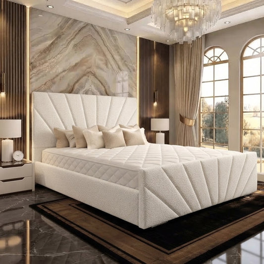 Sunrise Upholstered Ottoman Bed - Cream Naples