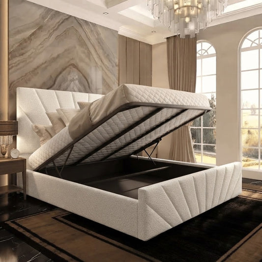 Sunrise Upholstered Ottoman Bed - Cream Naples