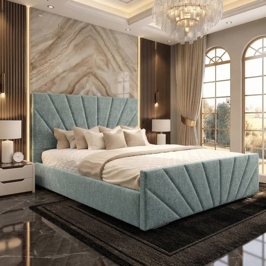 Sunrise Upholstered Ottoman Bed - Duck Egg Plush Velvet