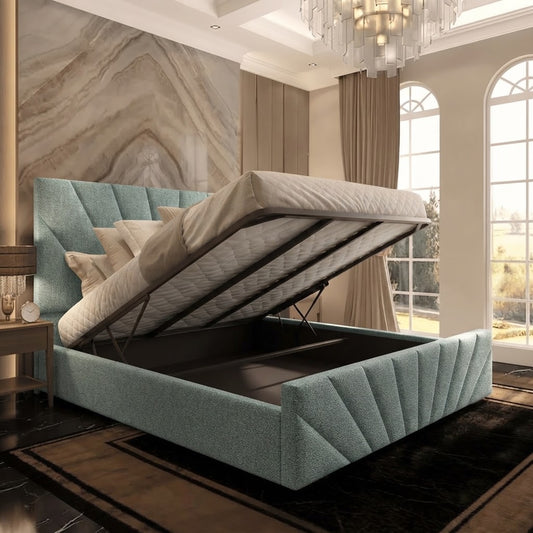 Sunrise Upholstered Ottoman Bed - Duck Egg Plush Velvet