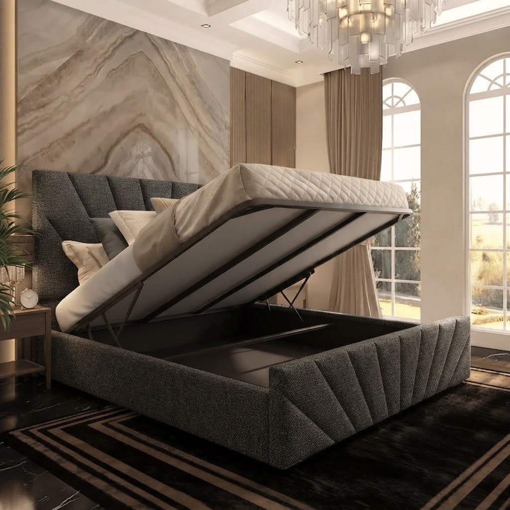 Sunrise Upholstered Ottoman Bed - Graphite Linen