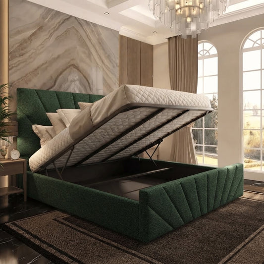 Sunrise Upholstered Ottoman Bed - Green Plush Velvet