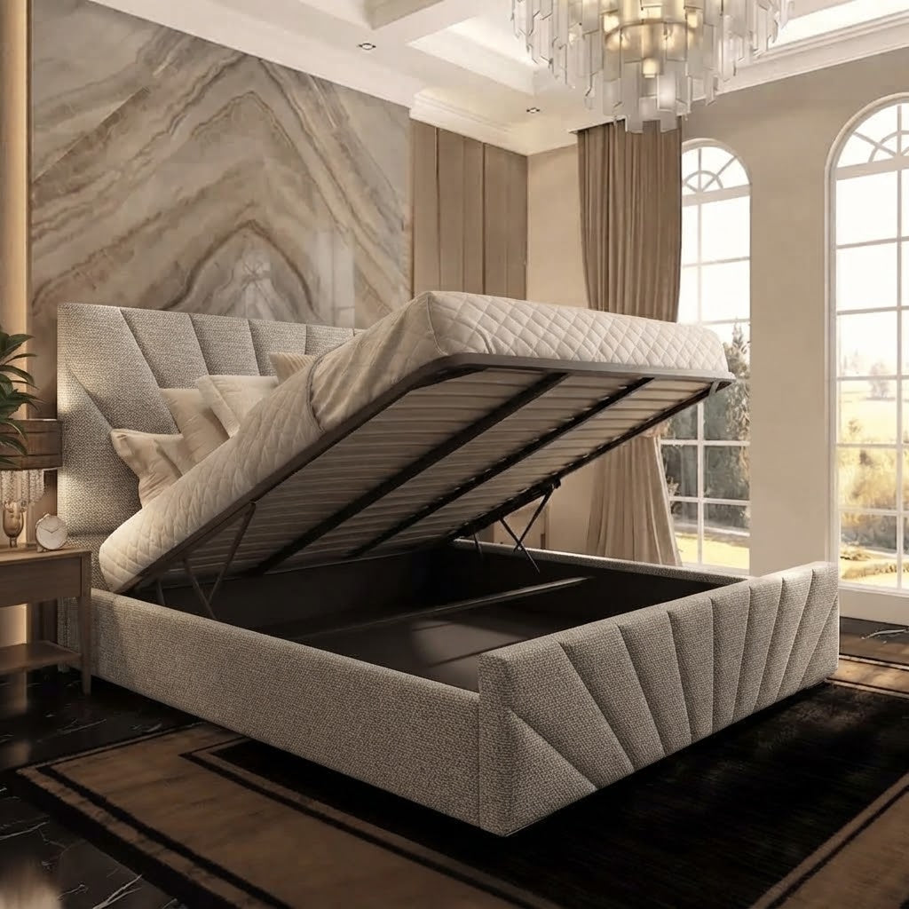 Sunrise Upholstered Ottoman Bed - Grey Chenille