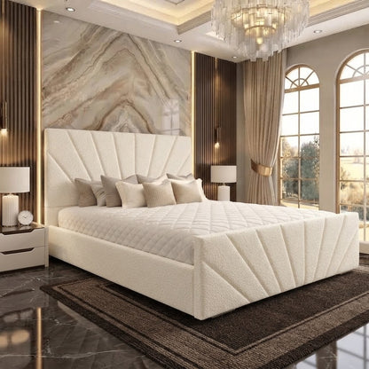 Sunrise Upholstered Ottoman Bed - Ivory Plush Velvet