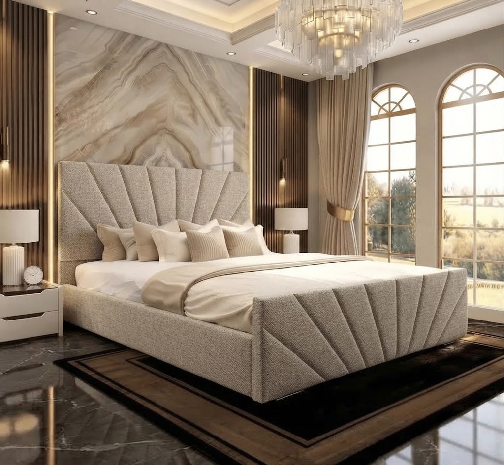 Sunrise Upholstered Ottoman Bed - Latte Wool