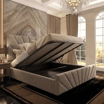 Sunrise Upholstered Ottoman Bed - Latte Wool