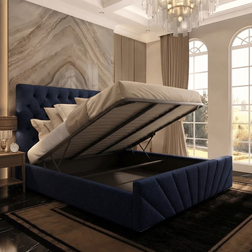 Sunrise Upholstered Ottoman Bed - Midnight Linen