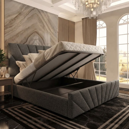 Sunrise Upholstered Ottoman Bed - Pewter Wool