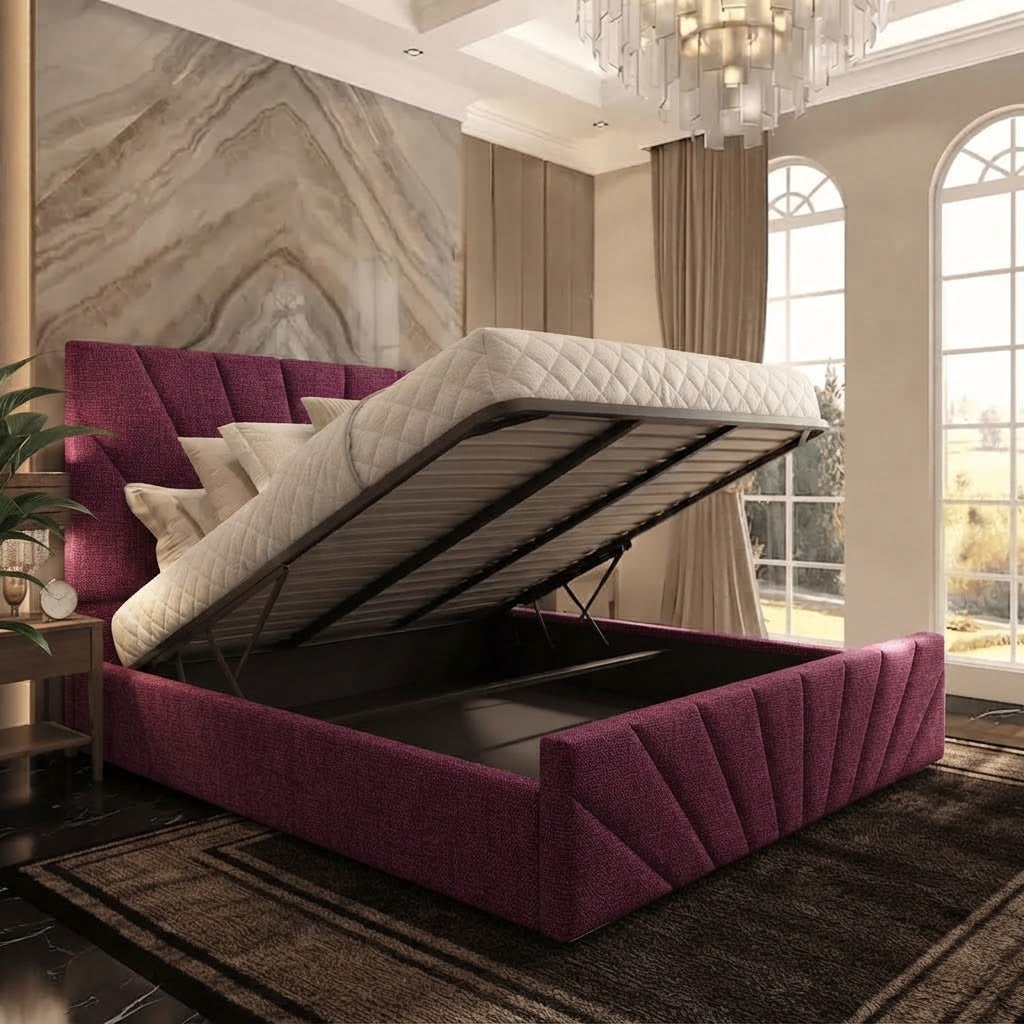 Sunrise Upholstered Ottoman Bed - Purple Plush Velvet