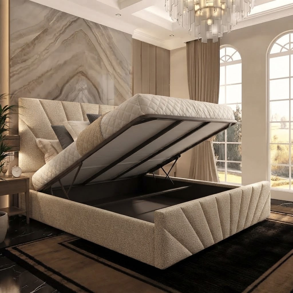 Sunrise Upholstered Ottoman Bed - Putty Linen