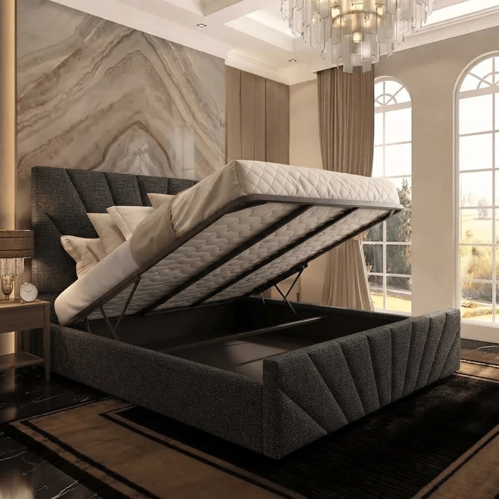Sunrise Upholstered Ottoman Bed - Silver Naples