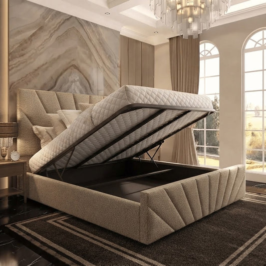 Sunrise Upholstered Ottoman Bed - Silver Plush Velvet