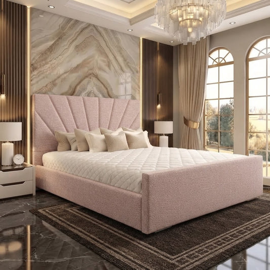 Sunrise Upholstered Ottoman Bed - Soft Pink Plush Velvet