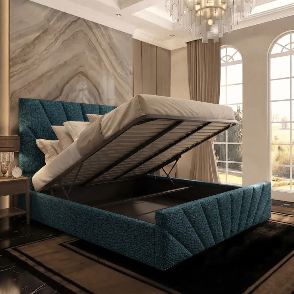 Sunrise Upholstered Ottoman Bed - Teal Linen