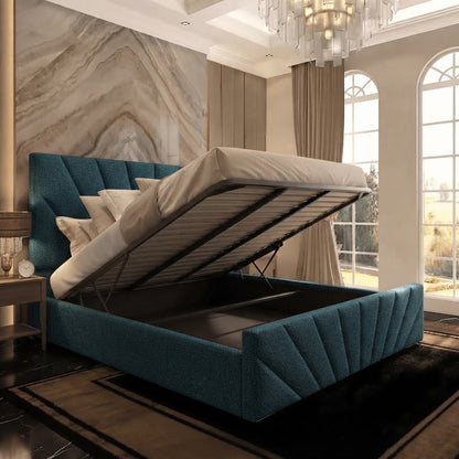 Sunrise Upholstered Ottoman Bed - Teal Linen