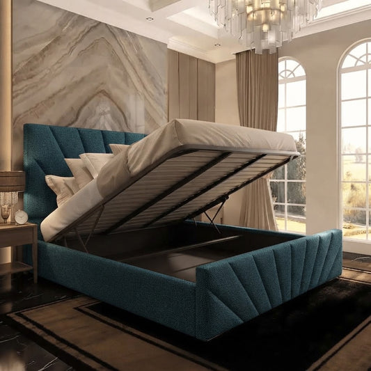 Sunrise Upholstered Ottoman Bed - Teal Linen
