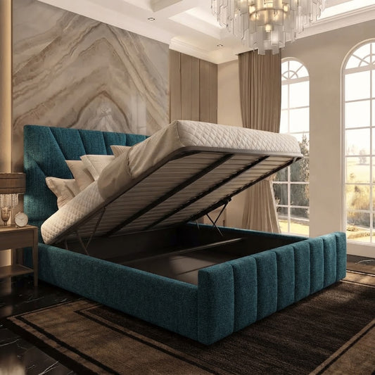 Sunrise Upholstered Ottoman Bed - Teal Plush Velvet