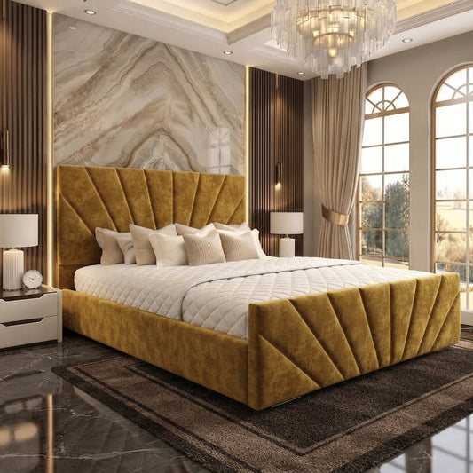 Sunrise Upholstered Ottoman Bed - Tumeric Plush Velvet