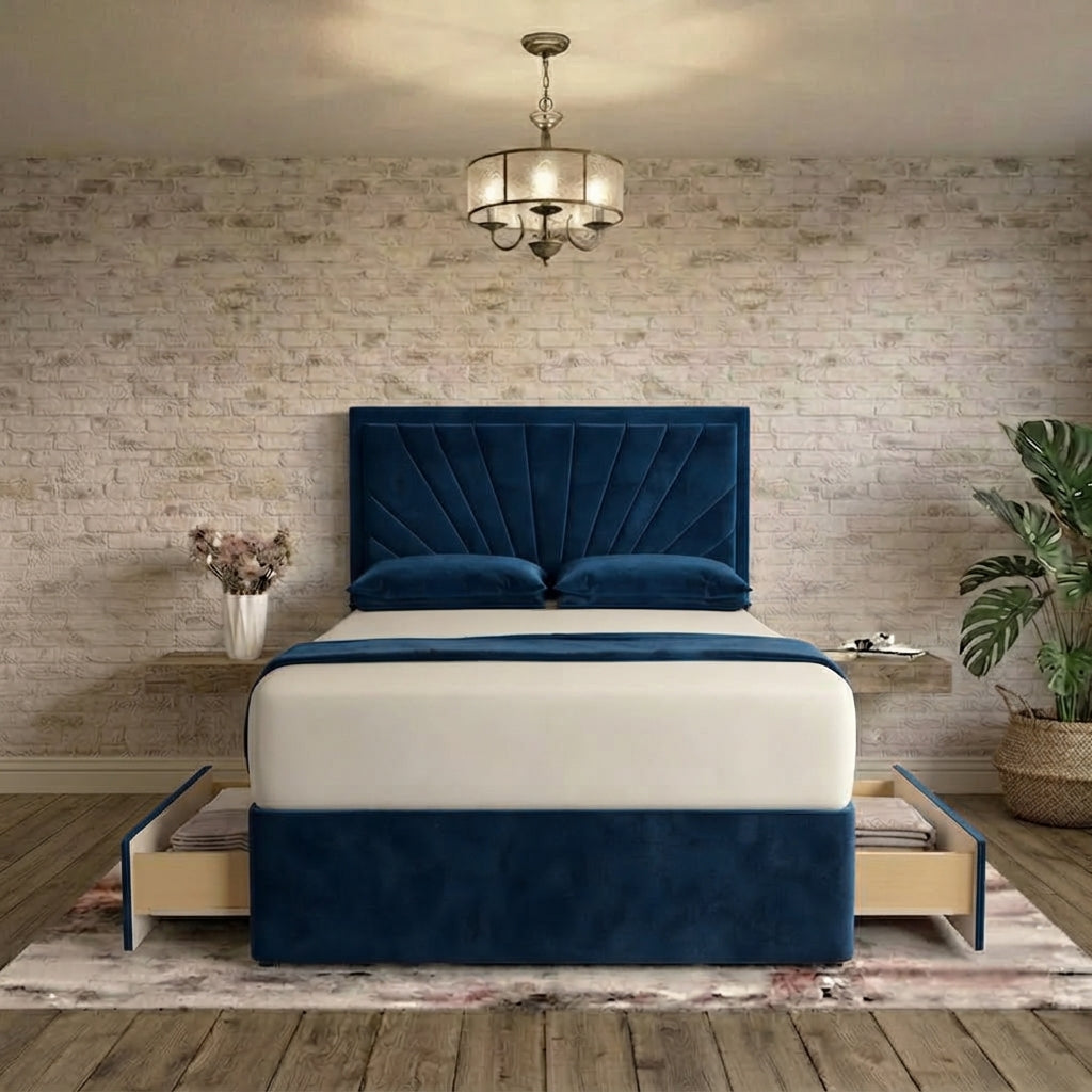 Sunrise Divan Bed - Blue Plush Velvet