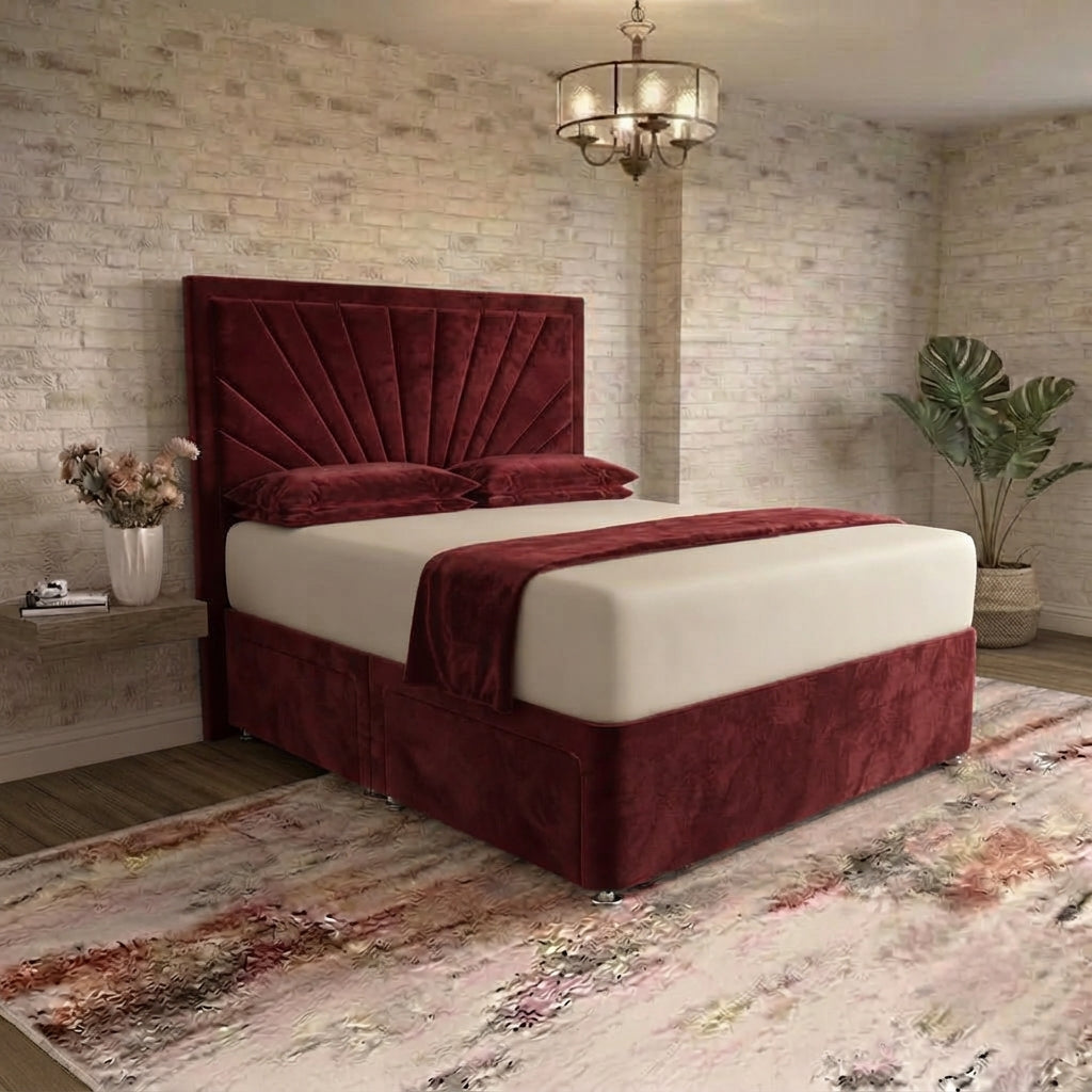 Sunrise Divan Bed - Burgundy Plush Velvet