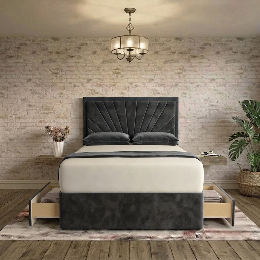 Sunrise Divan Bed - Charcoal Plush Velvet
