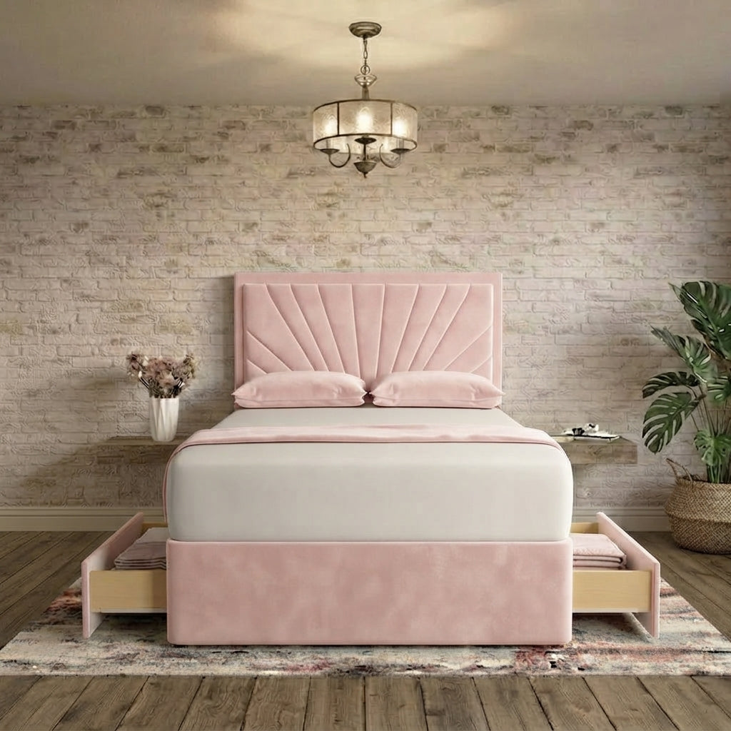 Sunrise Divan Bed - Soft Pink Plush Velvet