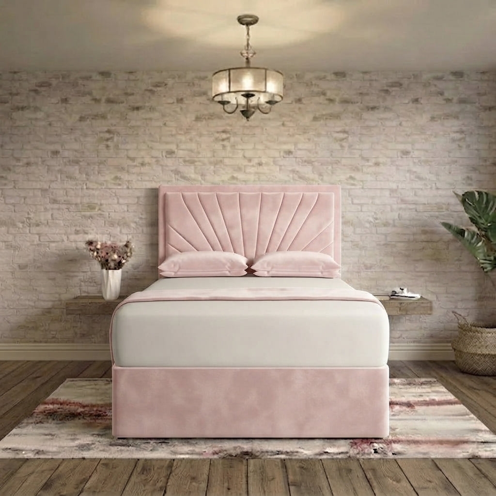 Sunrise Divan Bed - Soft Pink Plush Velvet