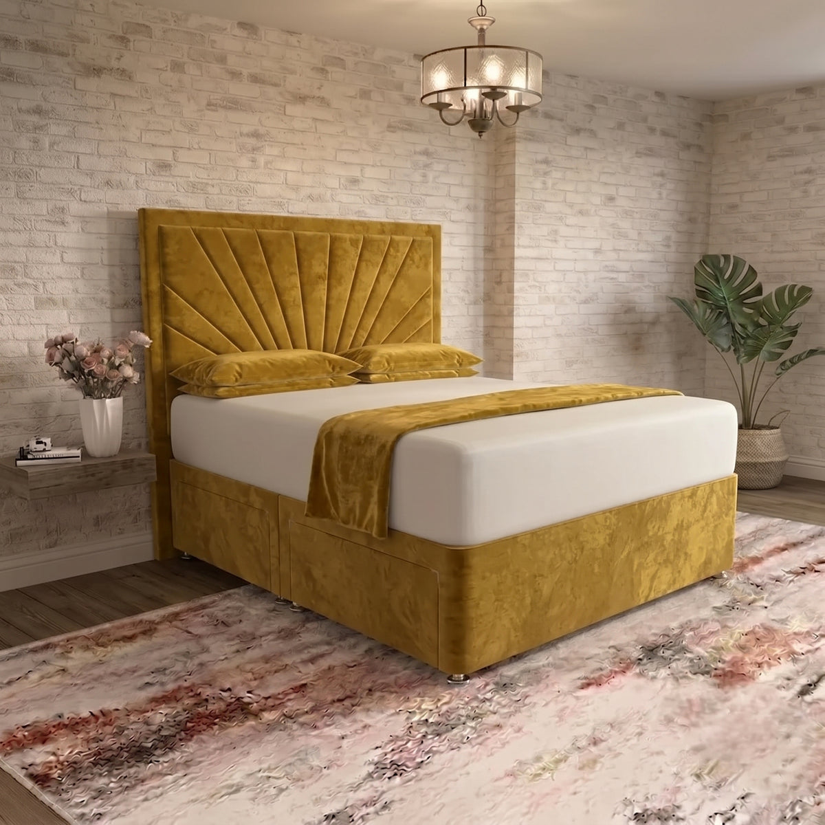 Sunrise Divan Bed - Tumeric Plush Velvet