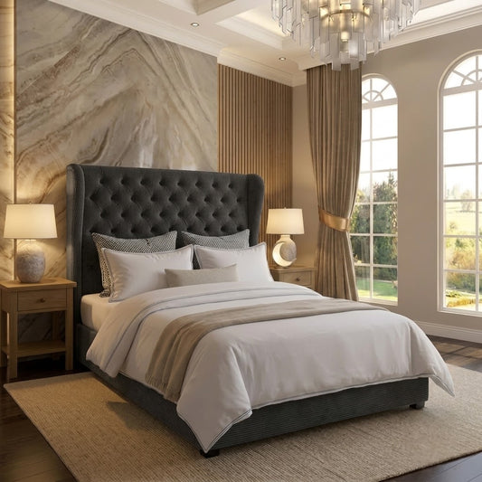 The Harlowe Upholstered Ottoman Bed - Black Chenille