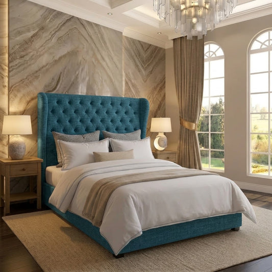 The Harlowe Upholstered Ottoman Bed - Blue Naples