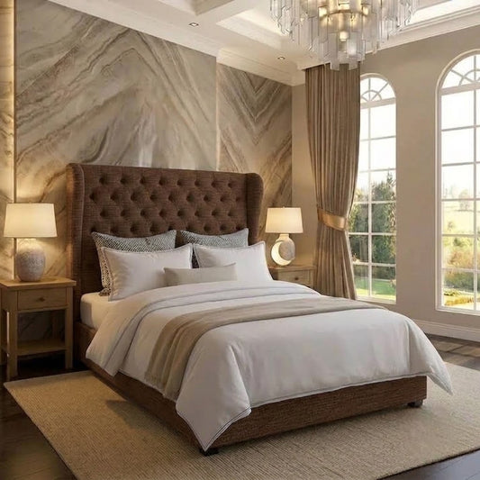 The Harlowe Upholstered Ottoman Bed - Brown Chenille