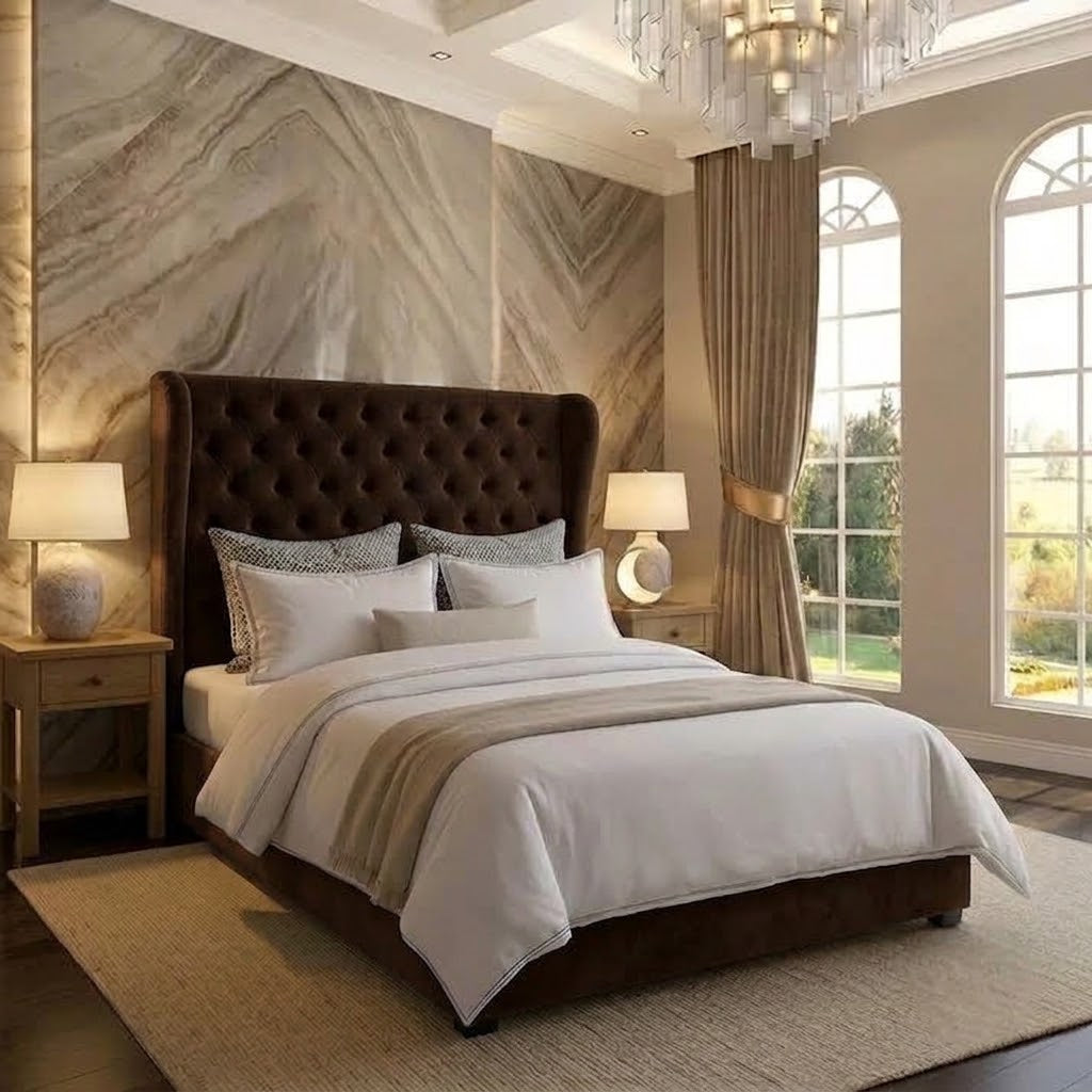 The Harlowe Upholstered Ottoman Bed - Brown Naples