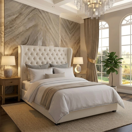 The Harlowe Upholstered Ottoman Bed - Cream Naples