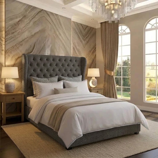 The Harlowe Upholstered Ottoman Bed - Graphite Linen