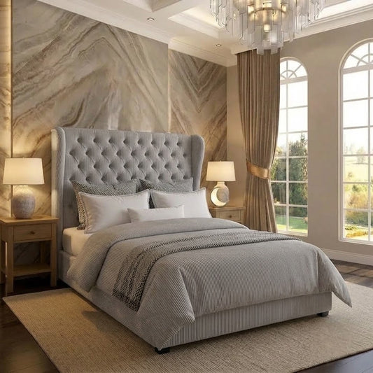 The Harlowe Upholstered Ottoman Bed - Grey Chenille