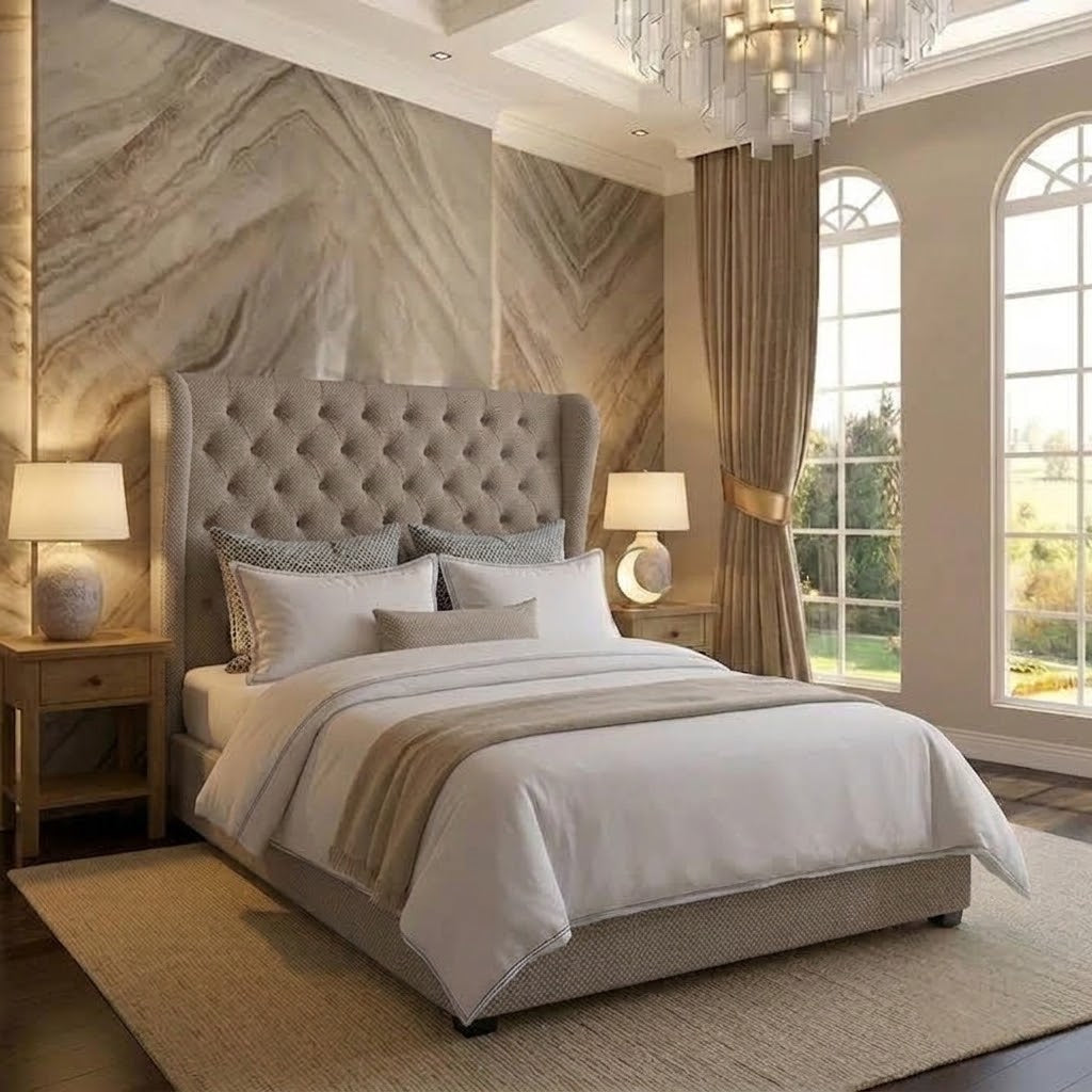 The Harlowe Upholstered Ottoman Bed - Putty Linen