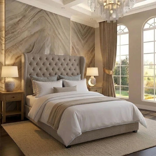 The Harlowe Upholstered Ottoman Bed - Putty Linen