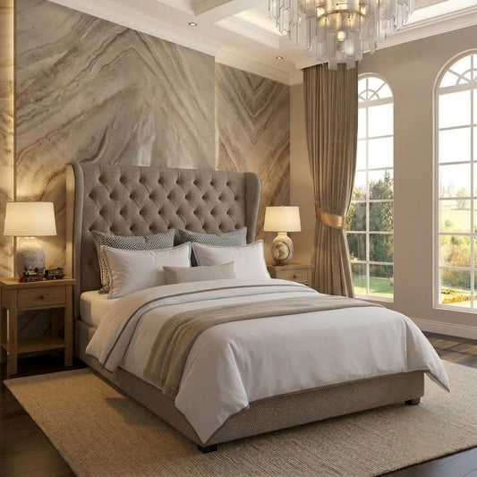 The Harlowe Upholstered Ottoman Bed - Wheat Linen